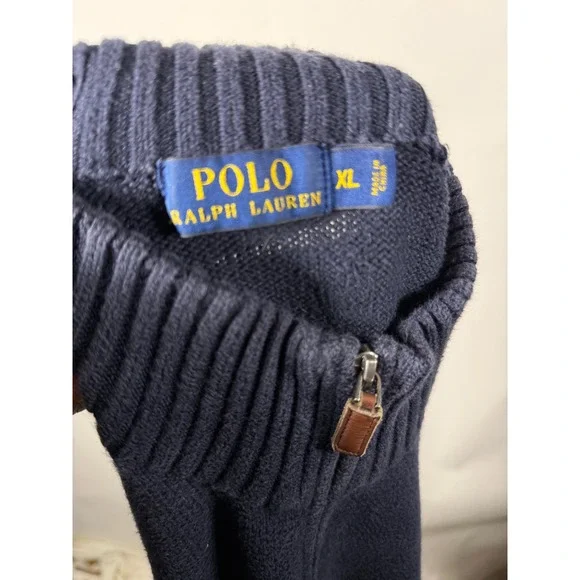 Polo Ralph Lauren Mens XL Quarter Zip Sweater Navy Blue Red Pony Logo Cotton - Picture 6 of 8